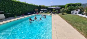a group of people swimming in a swimming pool at Douce Campagne in Le Pouzin