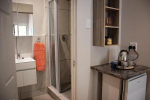 un bagno con doccia e lavandino di The Garden Manor a Winterton
