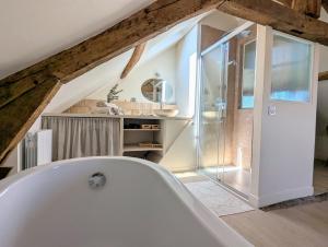 a bathroom with a bath tub in a attic at Chantilly sous les toits in Chantilly