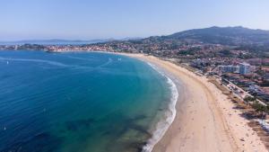 an aerial view of a beach and the ocean at Hotel Miramar Playa America Nigran in Nigrán