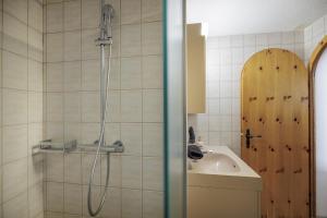 a bathroom with a shower and a sink at Solaparc Nr 3 in Sta Maria Val Müstair +6 photos