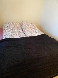 a bed with two pillows on it in a room at House in Vågan in Hopen +5 photos