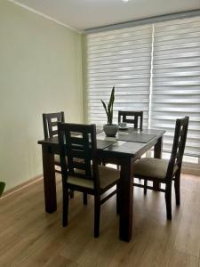 a dining room table and chairs with a plant on it at Amplio departamento in Temuco +2 photos