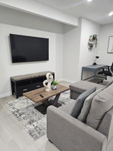 a living room with a couch and a tv at Brand-New Guesthouse-2bedrooms in Calgary