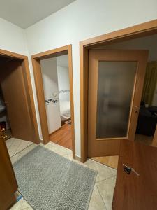 巴士拉Basra Luxury Apartment的一个有两扇门、铺着地毯的房间