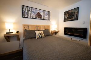 Alpine Lodge Hotel في Cascade: غرفة نوم مع سرير وتلفزيون بشاشة مسطحة