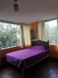 - une chambre avec un lit violet en face des fenêtres dans l'établissement La Casa Junto Al Rio, à Arequipa 39 autres photos