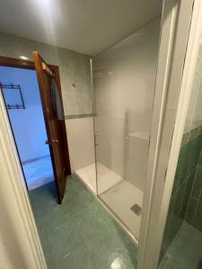 a shower with a glass door in a bathroom at Alhamar Cabopino Living Apartment in Málaga +13 photos