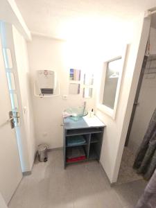 a bathroom with a sink and a mirror at Appartement proche Colmar in Soultzbach-les-Bains