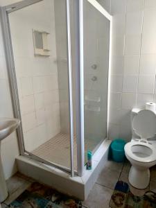 a bathroom with a shower with a toilet and a sink at Hartenbos hartsplek in Hartenbos +8 photos