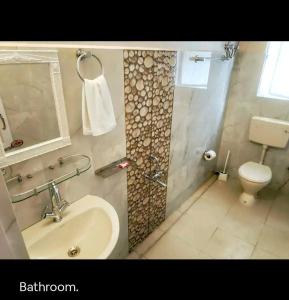a bathroom with a sink and a toilet and a shower at Shillong Lyn Homestay in Shillong
