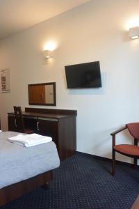 Cette chambre comprend un lit et une télévision à écran plat. dans l'établissement Hotel Eden, à Rzgów