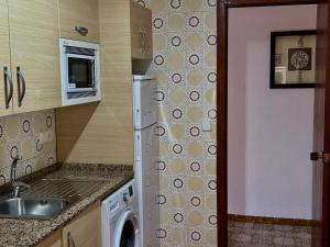 a small kitchen with a sink and a dishwasher at El Pinar Fuente Luminosa in Salou +32 photos