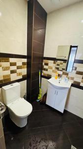 um banheiro com vaso sanitário e pia em Hotel17 em Belogradchik