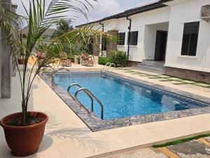 una piscina con una pianta in vaso accanto a una casa di U&U place a Uyo