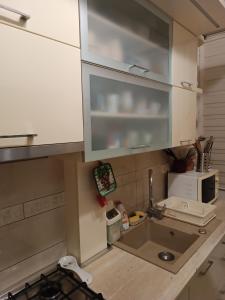 a kitchen with a sink and a microwave at Dunav centar 7 in Smederevo