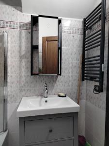 łazienka z umywalką i lustrem w obiekcie House Family w mieście San Colombano al Lambro +55 zdjęć