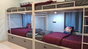two bunk beds in a room with blue walls at Cayzen in Chennai