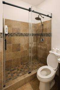 a bathroom with a shower with a toilet at Modern Home - Termpurpedic Queen bed, Laundry, Free Parkging, EV Tesla in Hollywood +6 photos