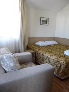 a hotel room with a bed and a couch at Aquilon Hotel & Thermal Pools in Banya