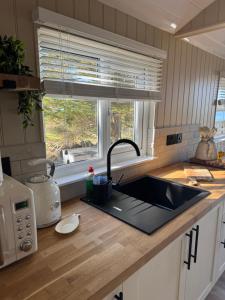 coastal view shepherds hut with hot tub的厨房或小厨房