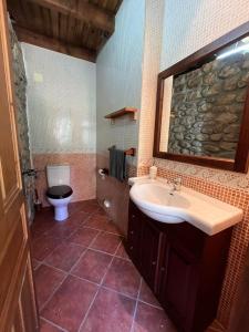 a bathroom with a sink and a toilet at El Refugio de Júlia in Mier
