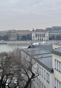 a large white building with a river in front of it at The Riverhouse Budapest in Budapest