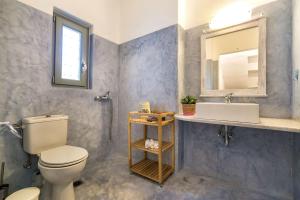 a bathroom with a toilet and a sink and a mirror at Sun Drop 2 with mini pool, 5-min walk to Drios beach in Drios
