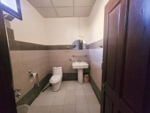 Un baño pequeño con inodoro y lavabo. en Passu Cones Hotel, en Pasu