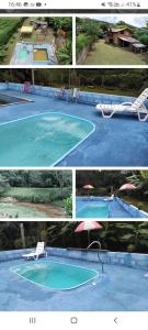 un collage de quatre photos d'une piscine dans l'établissement Recanto ágape chalés e cabana, à Rosas
