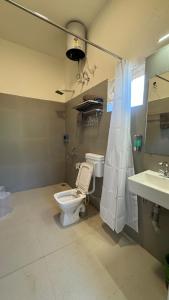 a bathroom with a toilet and a sink at Anantara Farmhouse Kitchen & Stay in Silāri