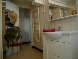 a bathroom with a sink and a mirror at Les platanes in Aignes +32 photos