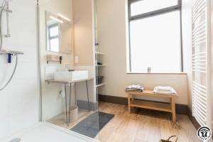 a bathroom with a sink and a shower at La grange des rampeaux in Saint-Lys +25 photos