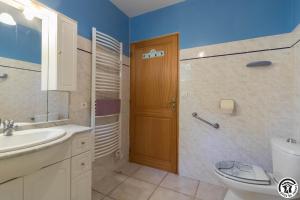 a bathroom with a toilet and a sink and a shower at Le clos bleu in Gauré +19 photos