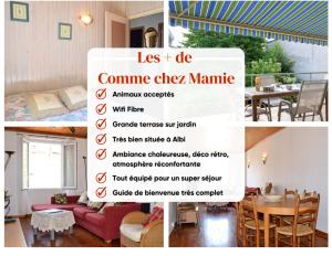 a collage of photos of a living room with a sign at Comme chez Mamie Albi - Terrasse - Proche Centre in Albi