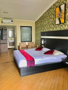 a bedroom with a large bed and a flat screen tv at New Green Hill Hotel in Baratan +3 photos