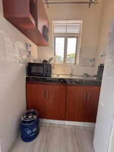 a kitchen with a sink and a window at Kisaasi-Kyanja Luxe in Kampala
