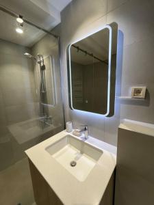 a bathroom with a sink and a mirror at BW St Lui Apartment in Belgrade +12 photos