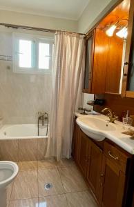 a bathroom with a tub and a sink and a shower at Kos Physis Apartment in Kos Town