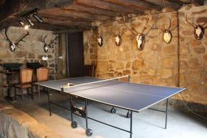 a ping pong table in a room with a stone wall at CASA GRANDE DE JUNCAIS - SERRA DA ESTRELA in Fornos de Algodres