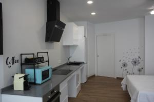 a kitchen with a sink and a microwave on a counter at Ruzafa Alegria in Valencia