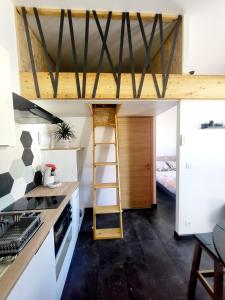 a room with a loft bed and a kitchen at Maison 4 couchages in Saint-Léger-sous-Brienne