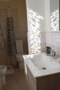 a bathroom with a sink and a toilet at Casa vacanze Rosa in Barga
