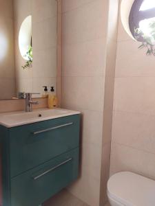 a bathroom with a sink and a toilet and a mirror at Vida Boa in El Dueso +31 photos
