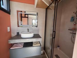 a bathroom with a sink and a shower at Ty Ana Gwen in Trébeurden +21 photos