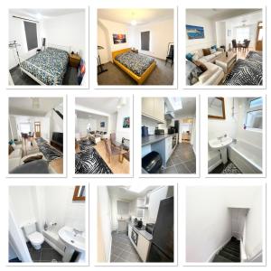 a collage of pictures of a living room and a bedroom at Cute two bedroom house with free street parking in Liverpool