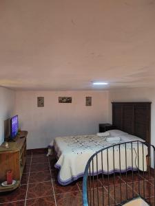 a bedroom with a bed and a television in it at Hostal puebla in San Baltasar