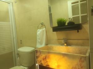 een badkamer met een wastafel en een toilet bij Aroma Hotel in Puebla