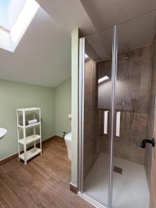 a bathroom with a shower and a toilet at Casona el mirador de toporias in Toporías +43 photos