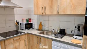 a kitchen with a sink and a microwave at Gite Du Kali in Ensisheim +7 photos